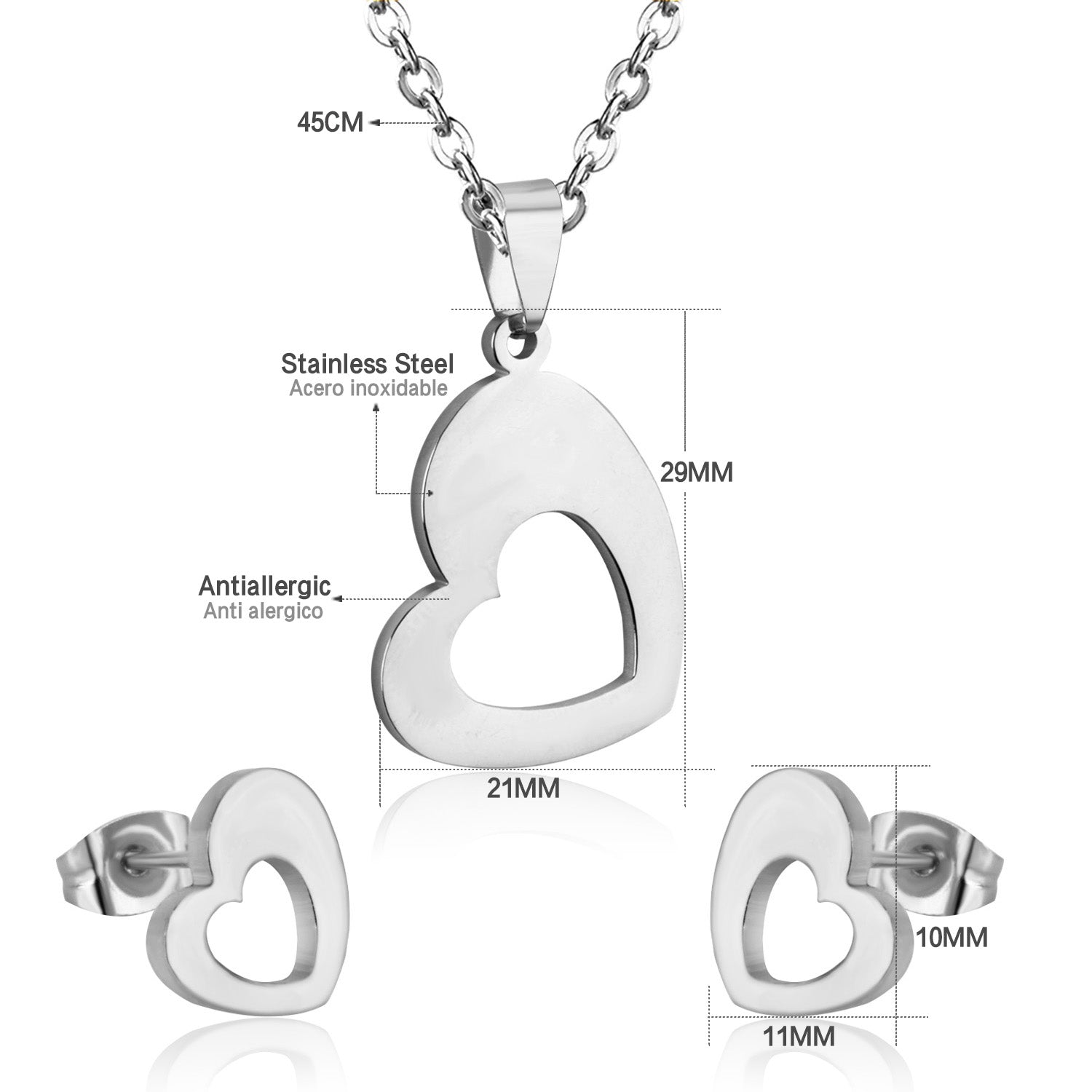 Steel/Gold Wispy Faceted Heart Cut Jewelry Set without Diamonds asonjewelry