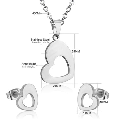 Steel/Gold Wispy Faceted Heart Cut Jewelry Set without Diamonds asonjewelry