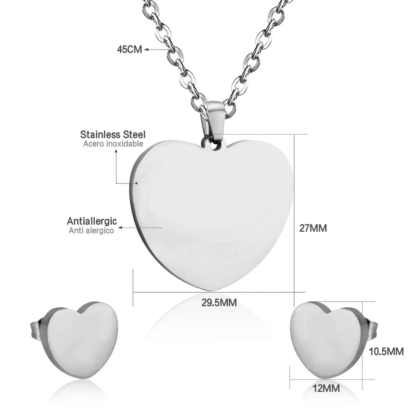 Heart Earrings Pendant Chain Necklace Jewelry Set For Women Girls Gold/Steel Wedding Dubai African Jewellery Sets asonjewelry