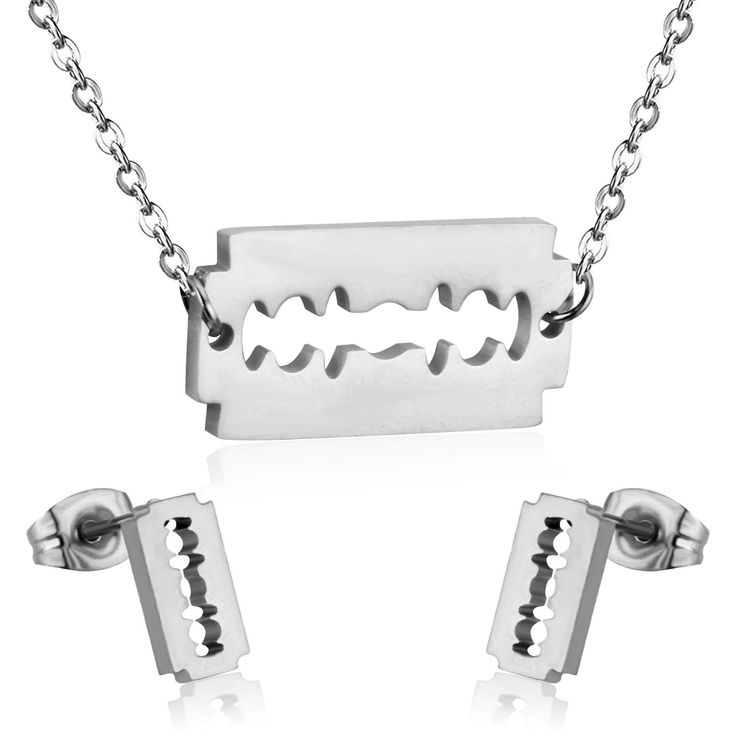 Steel/Gold Smooth Cut Center Irregular Wisps Jewelry Set without Diamonds asonjewelry