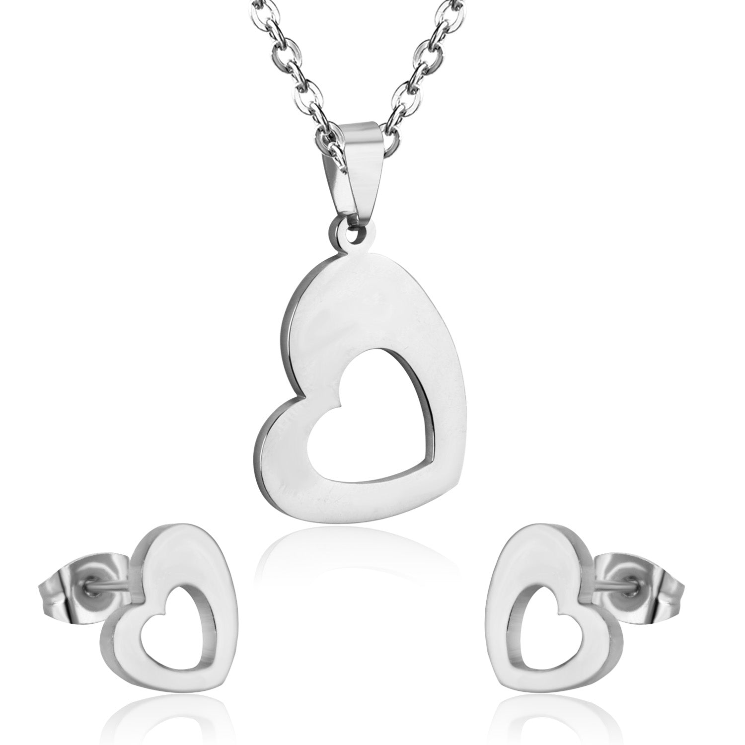 Steel/Gold Wispy Faceted Heart Cut Jewelry Set without Diamonds asonjewelry