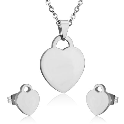 Steel/Gold Minimalist Glossy Heart Cut Jewelry Set without Diamonds asonjewelry
