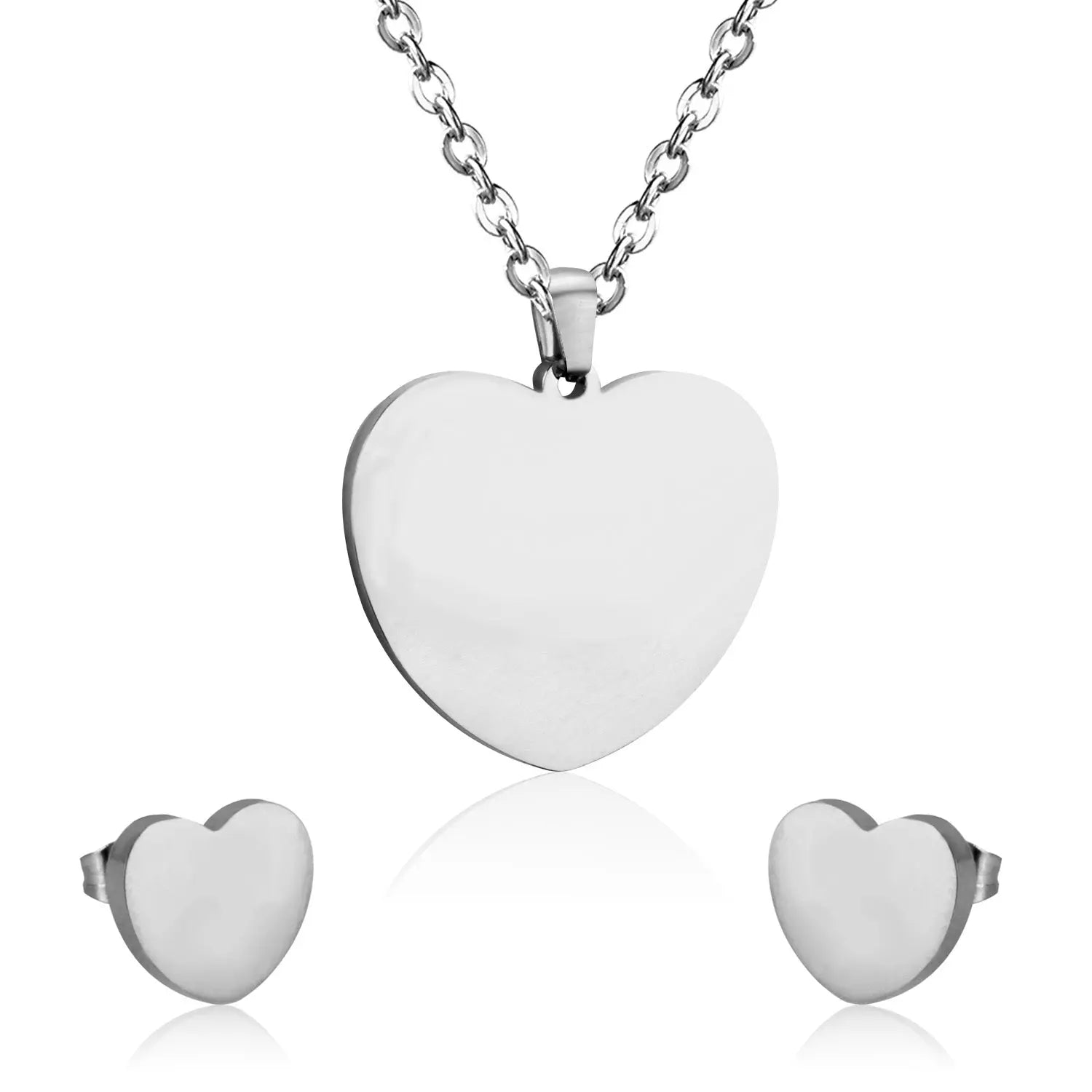 Heart Earrings Pendant Chain Necklace Jewelry Set For Women Girls Gold/Steel Wedding Dubai African Jewellery Sets asonjewelry