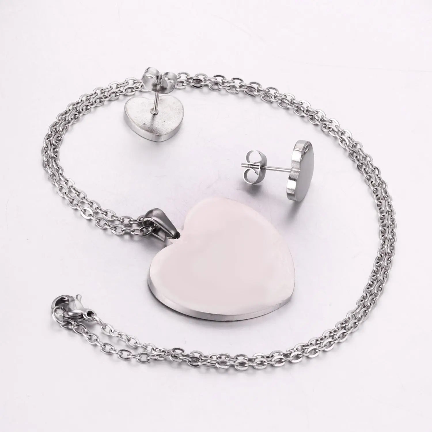 Heart Earrings Pendant Chain Necklace Jewelry Set For Women Girls Gold/Steel Wedding Dubai African Jewellery Sets asonjewelry