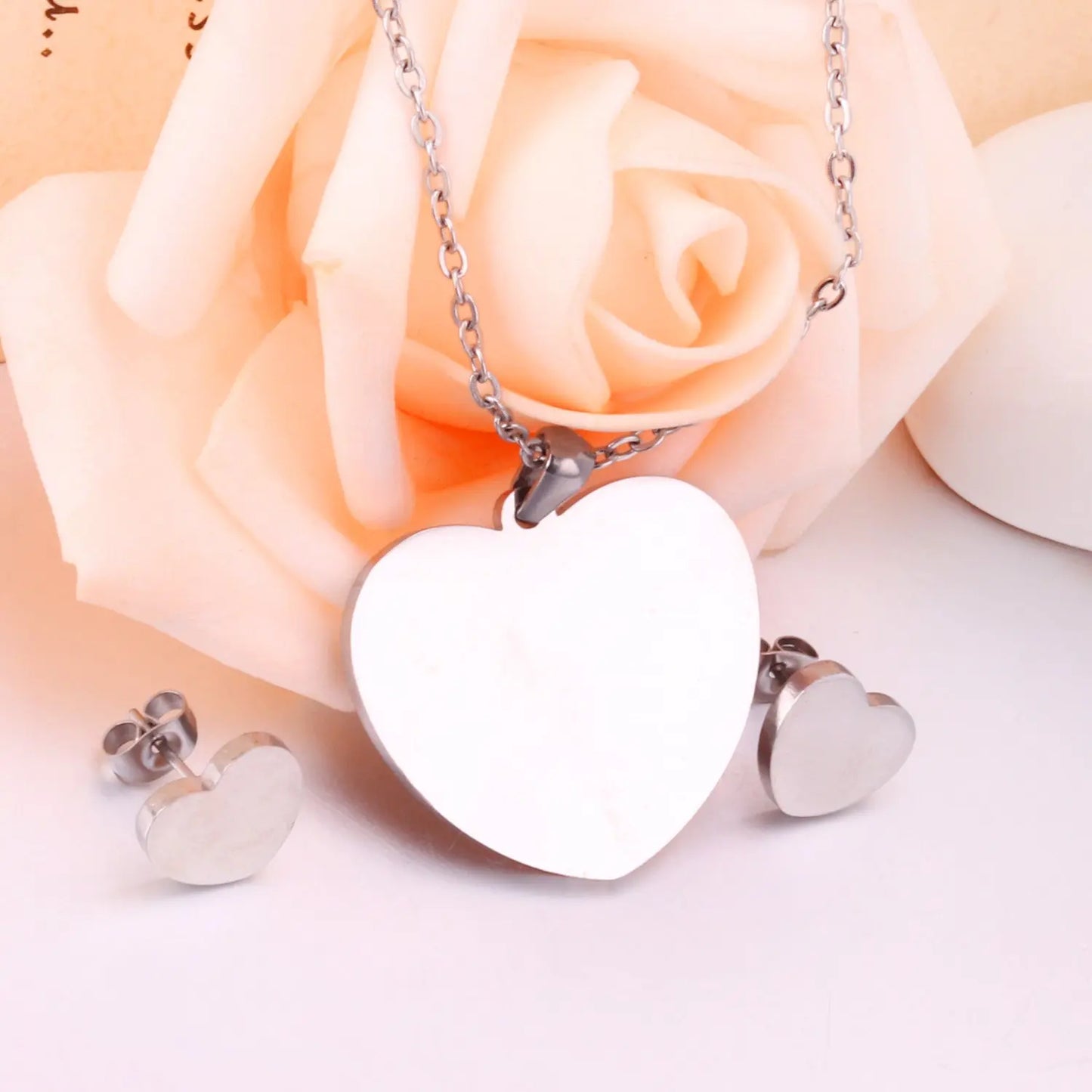 Heart Earrings Pendant Chain Necklace Jewelry Set For Women Girls Gold/Steel Wedding Dubai African Jewellery Sets asonjewelry