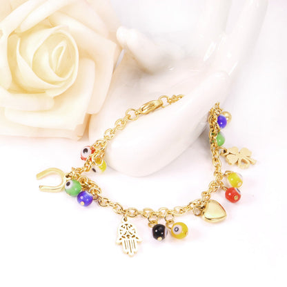 Goldtone Accessory Bracelet with Cat's Eye Palm U-Shaped Heart asonjewelry