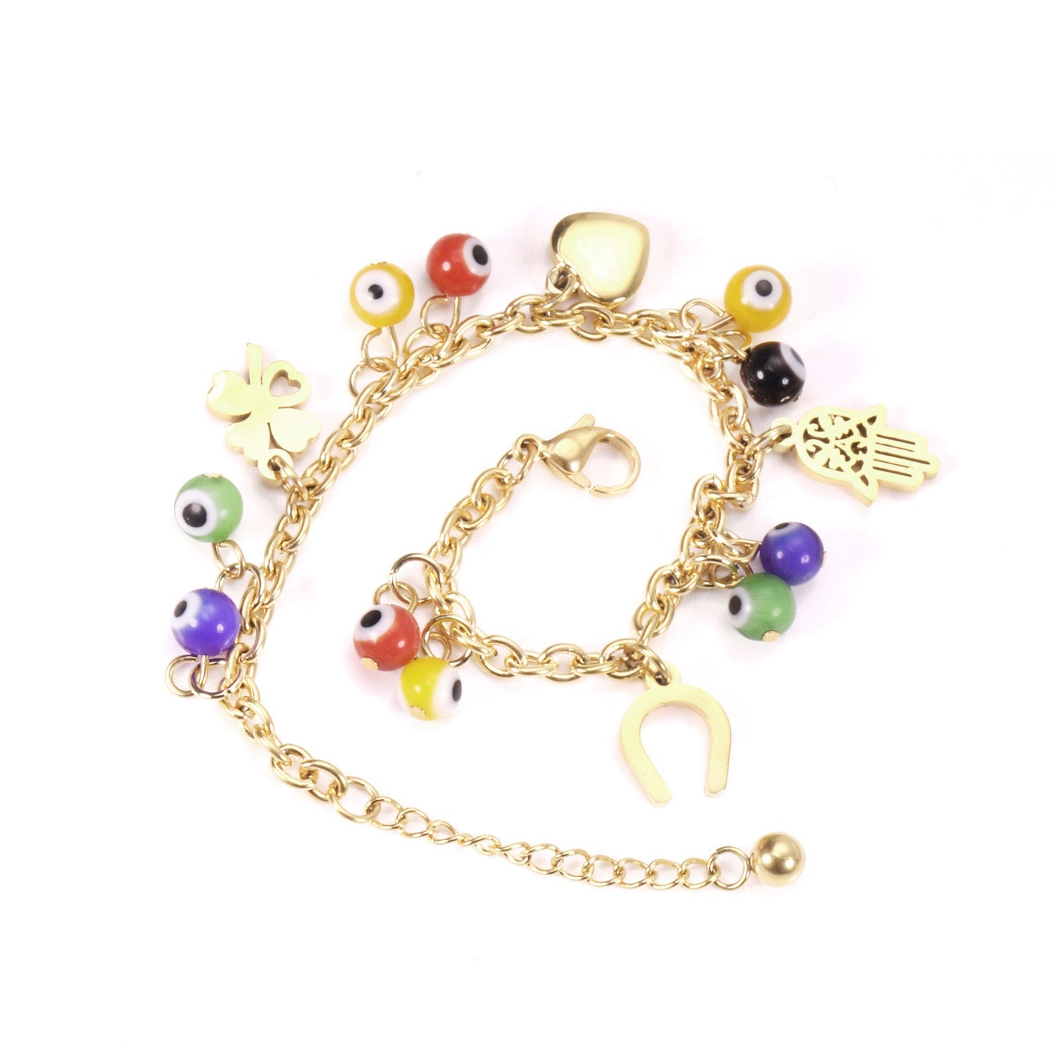 Goldtone Accessory Bracelet with Cat's Eye Palm U-Shaped Heart asonjewelry