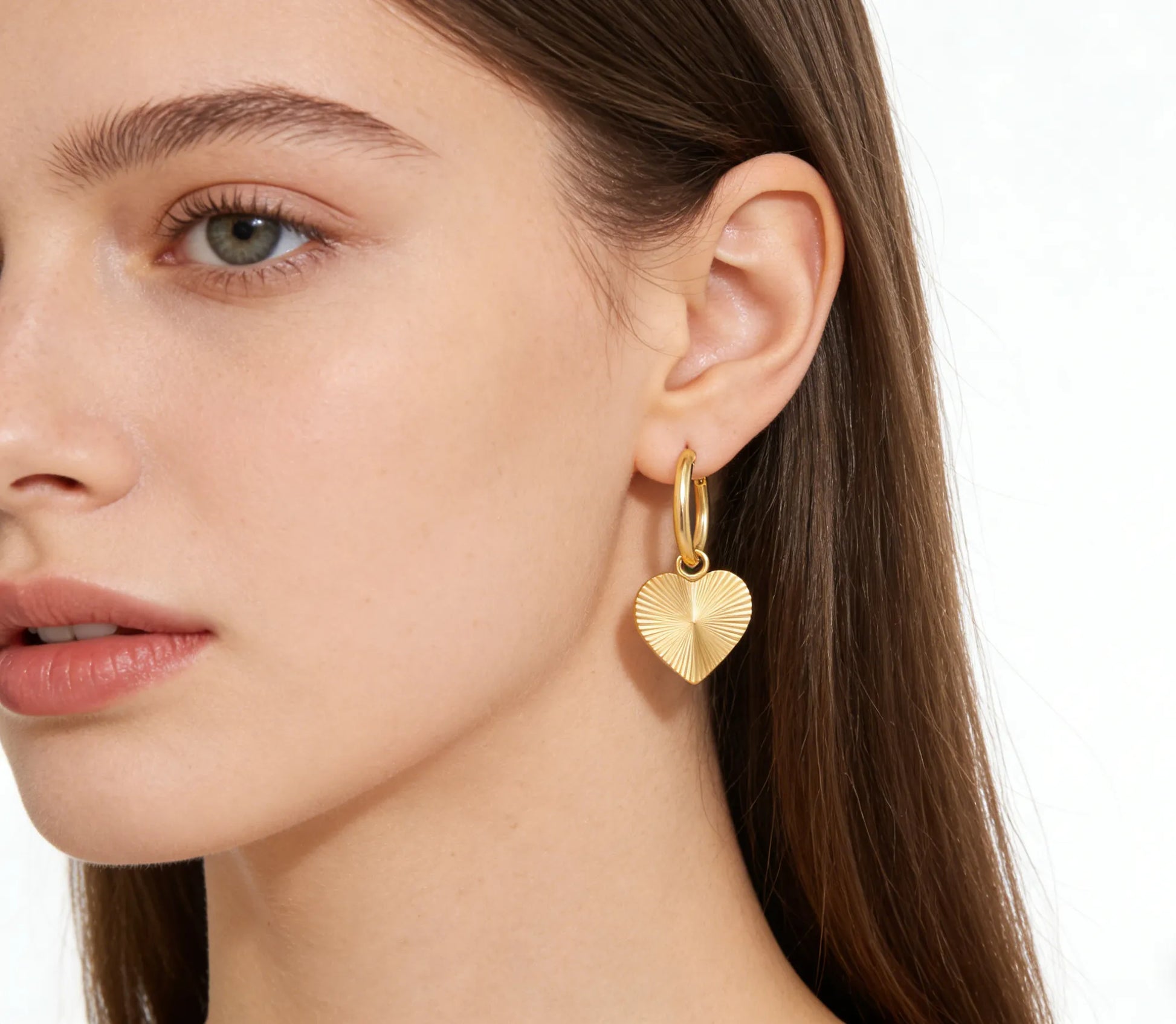 2.0*10mm Stud Earrings 16mm Engraved Heart Design - Asonjewelry