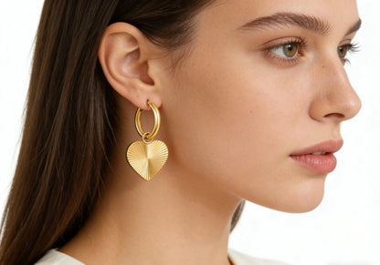 2.0*10mm Stud Earrings 16mm Engraved Heart Design - Asonjewelry