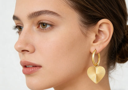 2.0*10mm Stud Earrings 16mm Engraved Heart Design - Asonjewelry