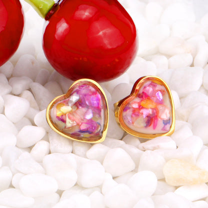 Steel/Gold Heart Shaped Fancy Stone/Black Fancy Stone Jewelry Set asonjewelry