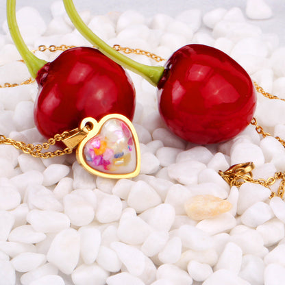 Steel/Gold Heart Shaped Fancy Stone/Black Fancy Stone Jewelry Set asonjewelry