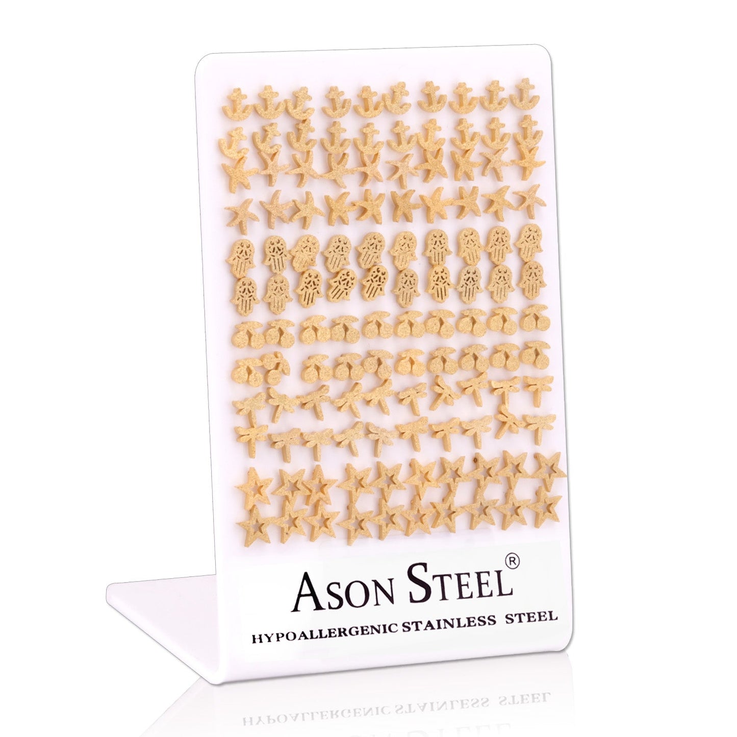 Goldtone Cherry/Pentagram/Palm Cut Frosted Stud Earrings without Diamonds on Snaps asonjewelry