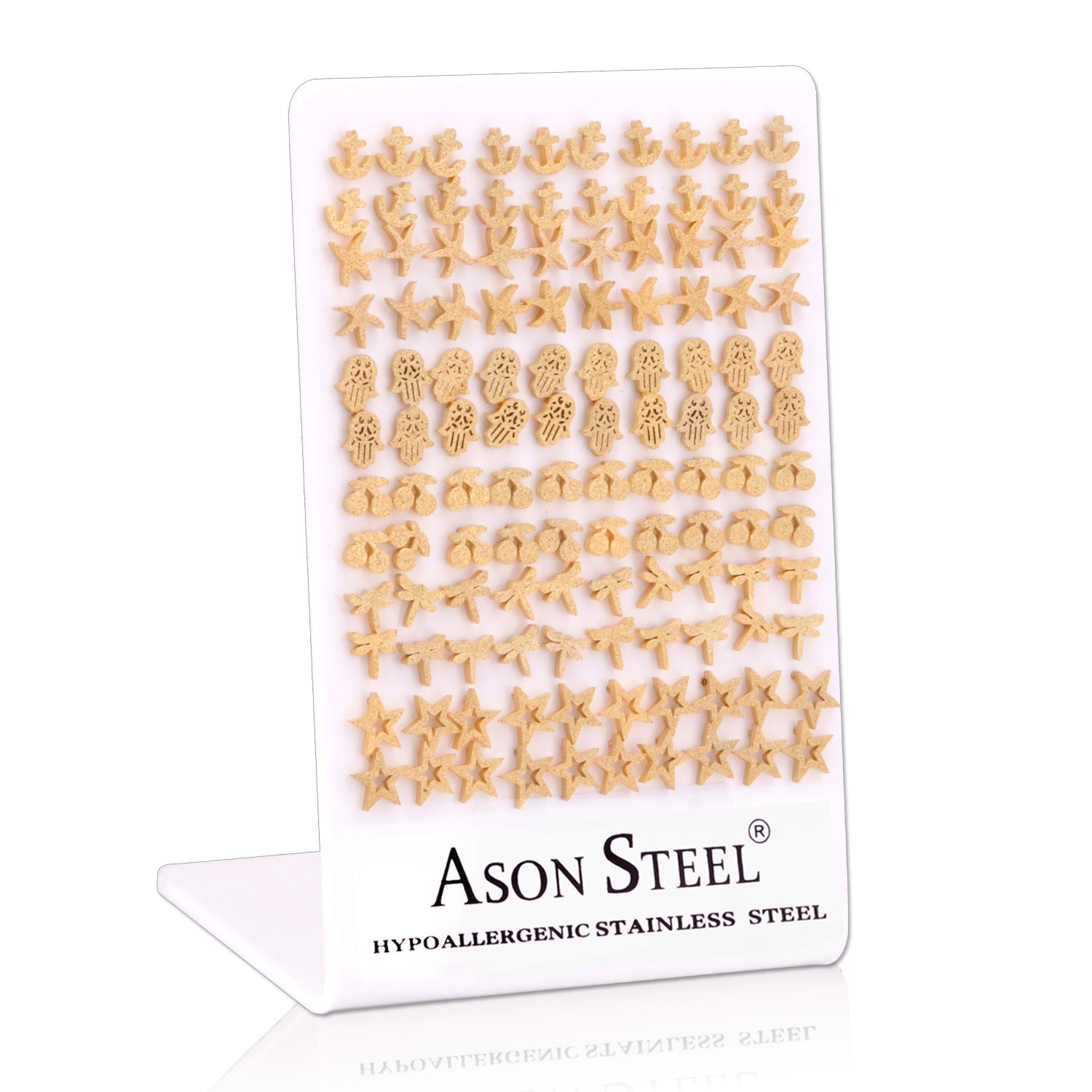 Goldtone Cherry/Pentagram/Palm Cut Frosted Stud Earrings without Diamonds on Snaps asonjewelry