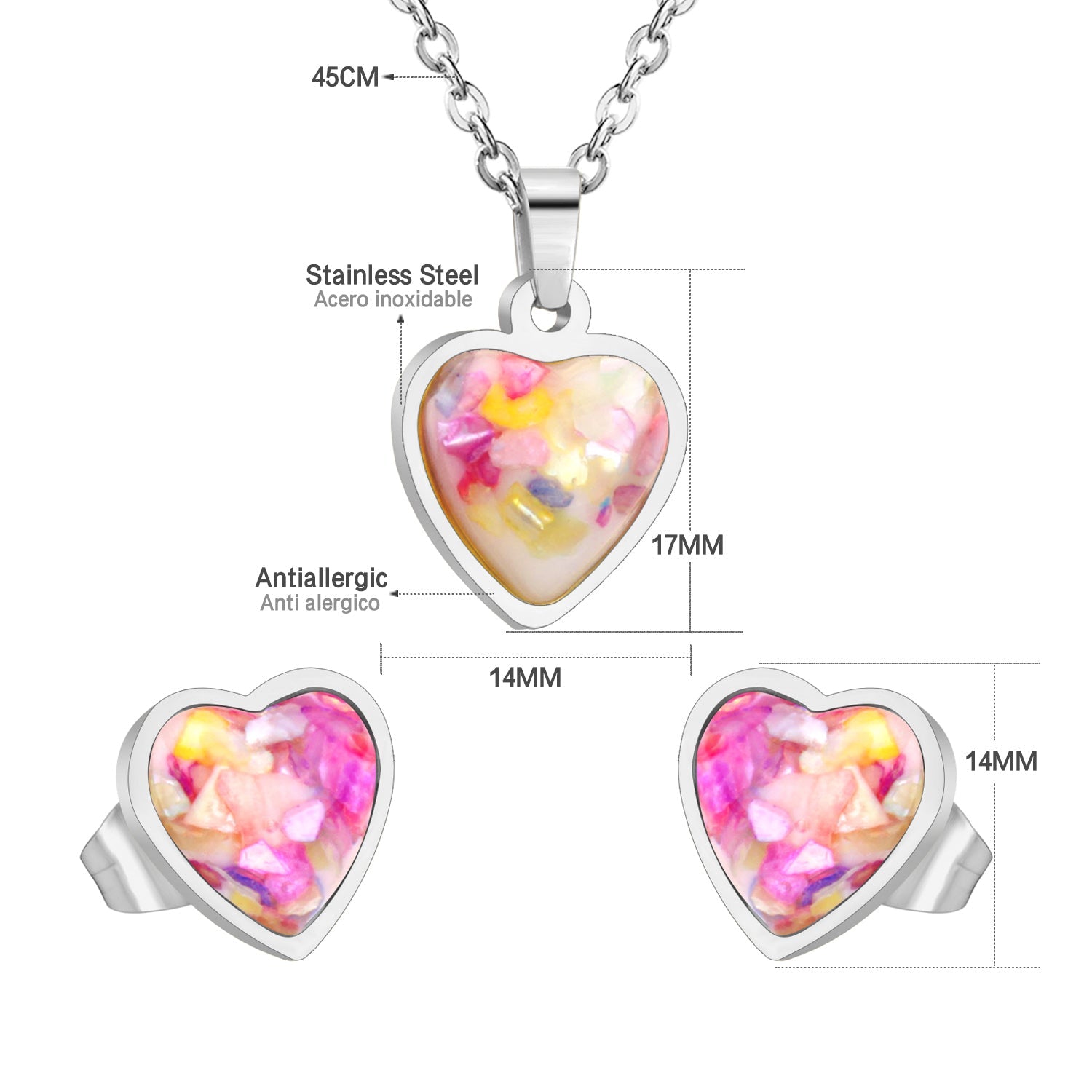 Steel/Gold Heart Shaped Fancy Stone/Black Fancy Stone Jewelry Set asonjewelry