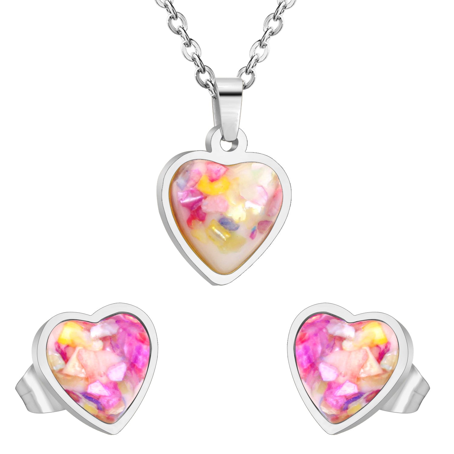 Steel/Gold Heart Shaped Fancy Stone/Black Fancy Stone Jewelry Set asonjewelry