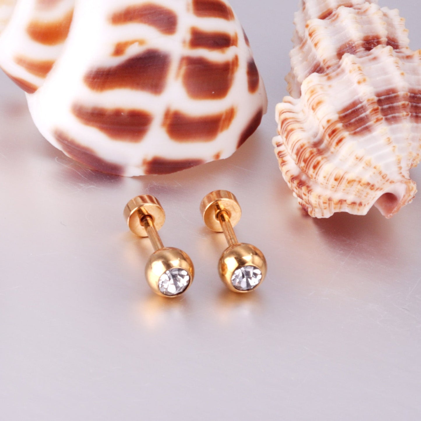 12 pairs 5mm steel/golden steel ball with drilled screw plugs asonjewelry