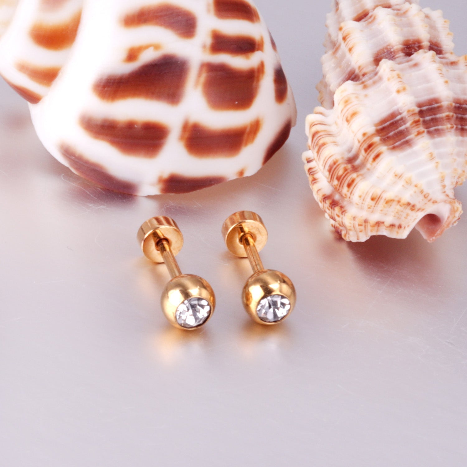 12 pairs 5mm steel/golden steel ball with drilled screw plugs asonjewelry