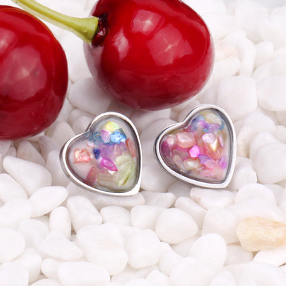 Steel/Gold Heart Shaped Fancy Stone/Black Fancy Stone Jewelry Set asonjewelry