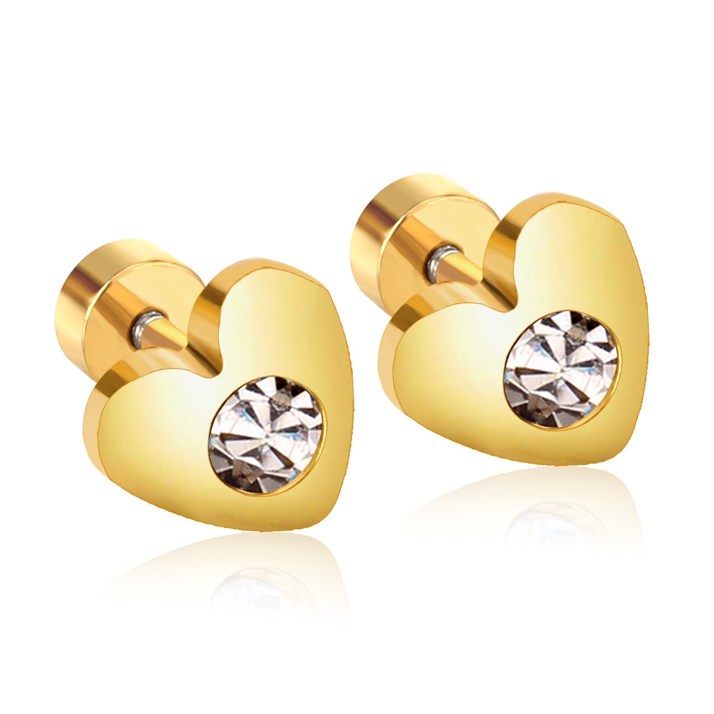 12 pairs 7mm steel/golden heart mix/white diamond screw plugs asonjewelry