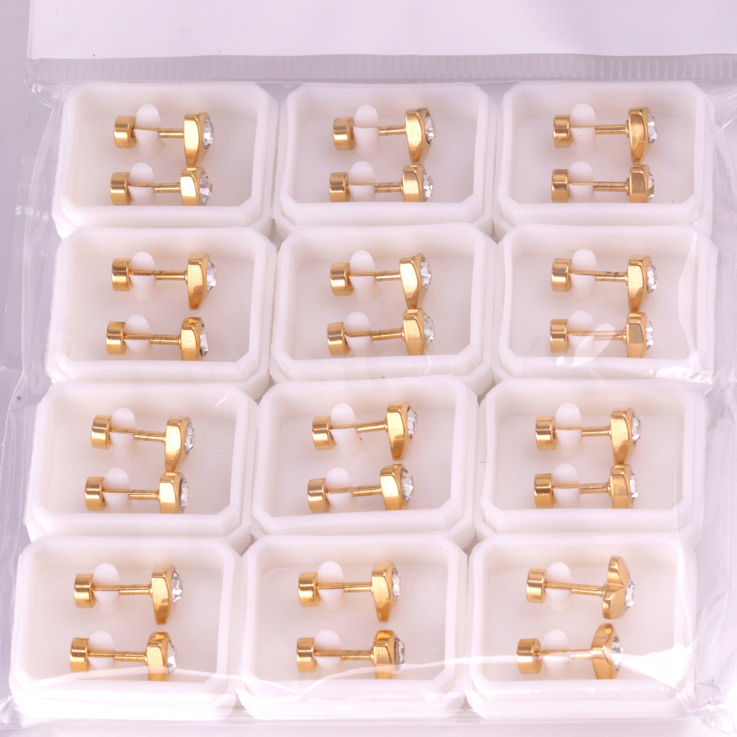12 pairs 7mm steel/golden heart mix/white diamond screw plugs asonjewelry