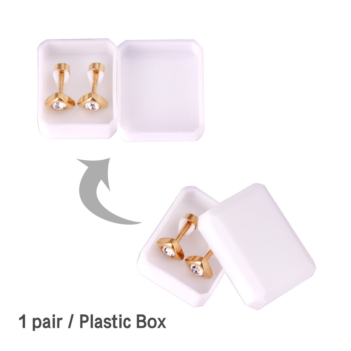 12 pairs 7mm steel/golden heart mix/white diamond screw plugs asonjewelry