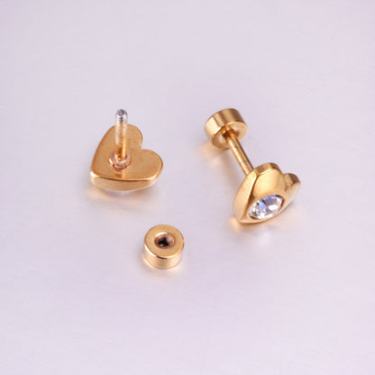 12 pairs 7mm steel/golden heart mix/white diamond screw plugs asonjewelry