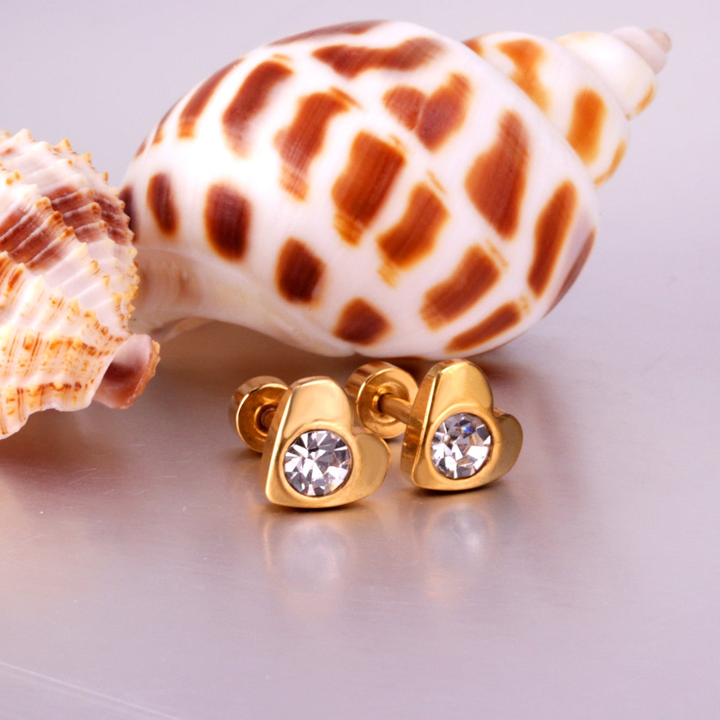 12 pairs 7mm steel/golden heart mix/white diamond screw plugs asonjewelry