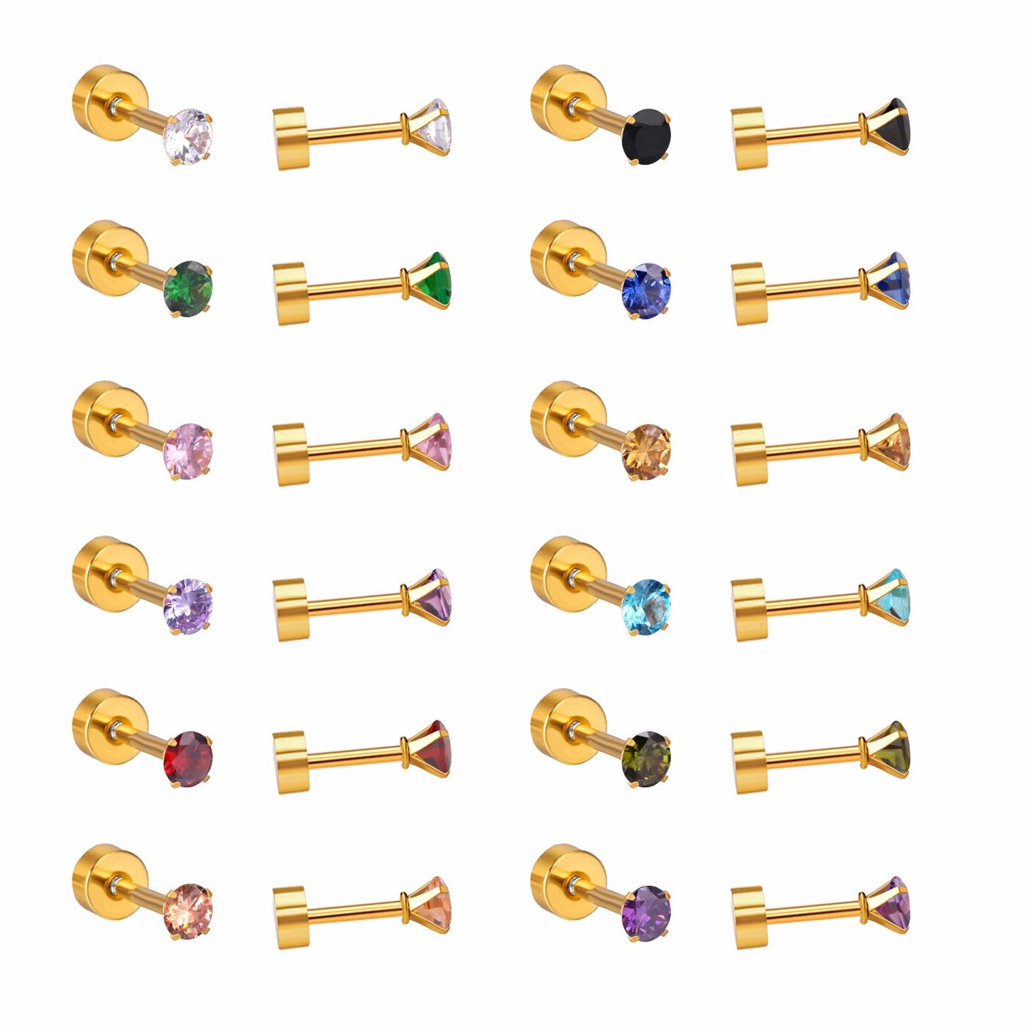 12 pairs 3mm/5mm/6mm gold/steel four-grip round mixing screw plugs asonjewelry