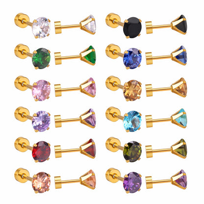 12 pairs 3mm/5mm/6mm gold/steel four-grip round mixing screw plugs asonjewelry