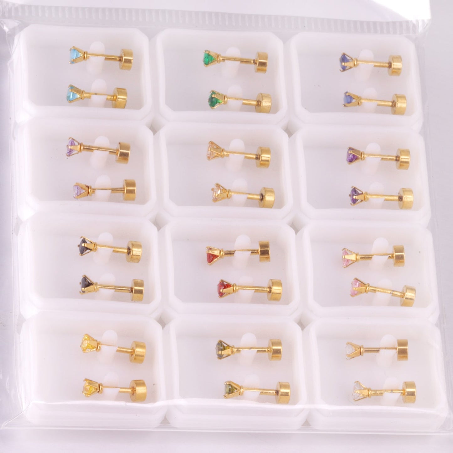 12 pairs 3mm/5mm/6mm gold/steel four-grip round mixing screw plugs asonjewelry