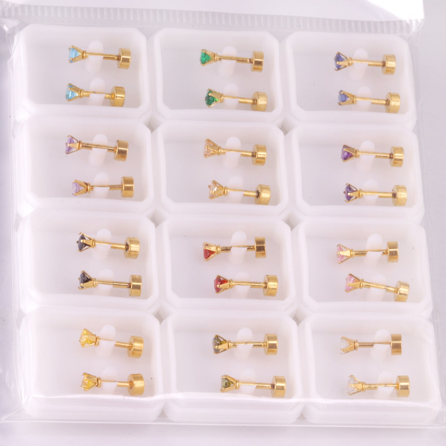 12 pairs 3mm/5mm/6mm gold/steel four-grip round mixing screw plugs asonjewelry