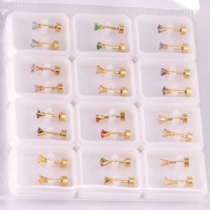 12 pairs 3mm/5mm/6mm gold/steel four-grip round mixing screw plugs asonjewelry