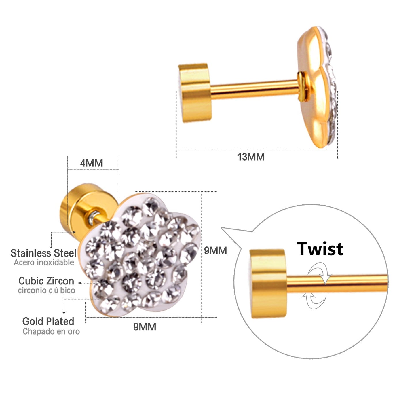 12 pairs 9mm steel color/golden plum dipped clay mix/five color screw plugs asonjewelry