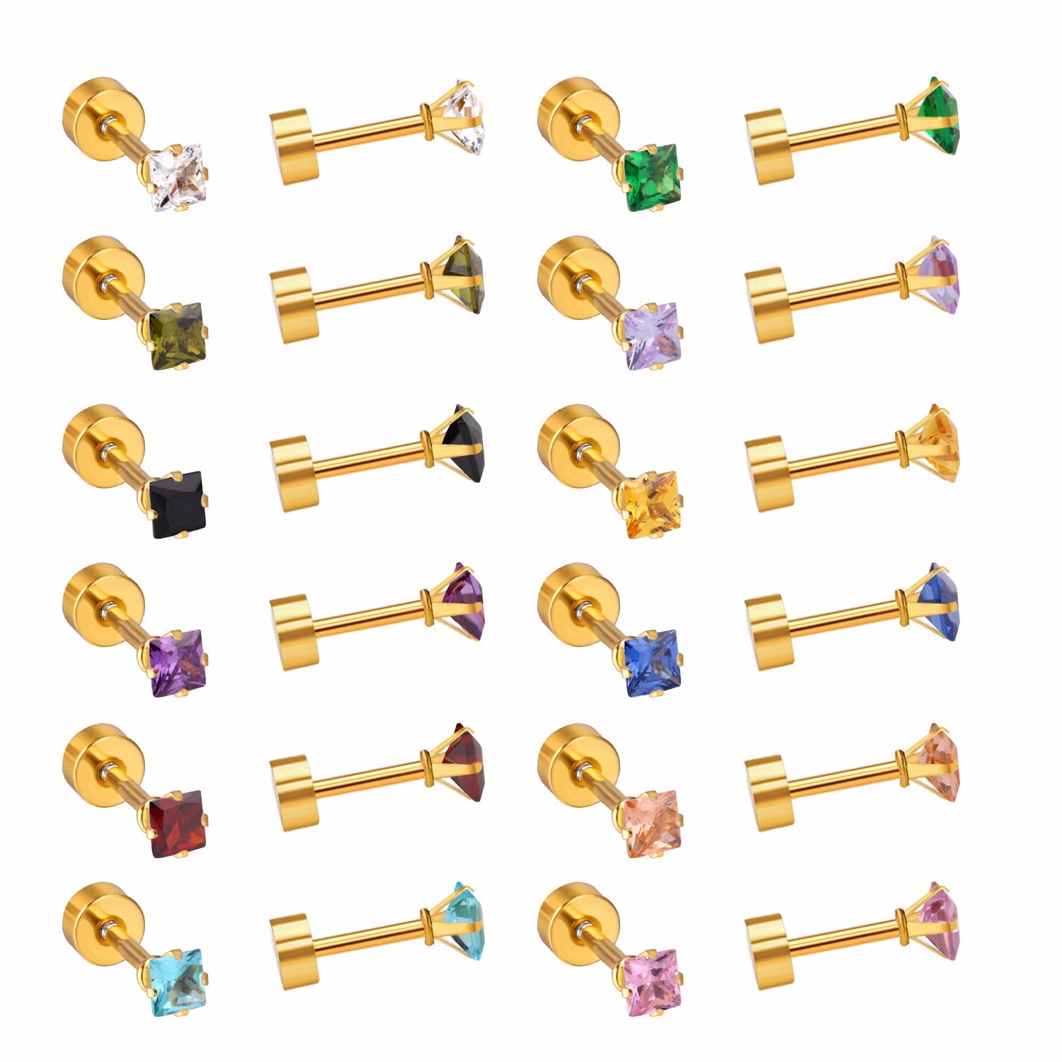 3mm/6mm Steel & Gold Square Mixed Drill Plugs asonjewelry