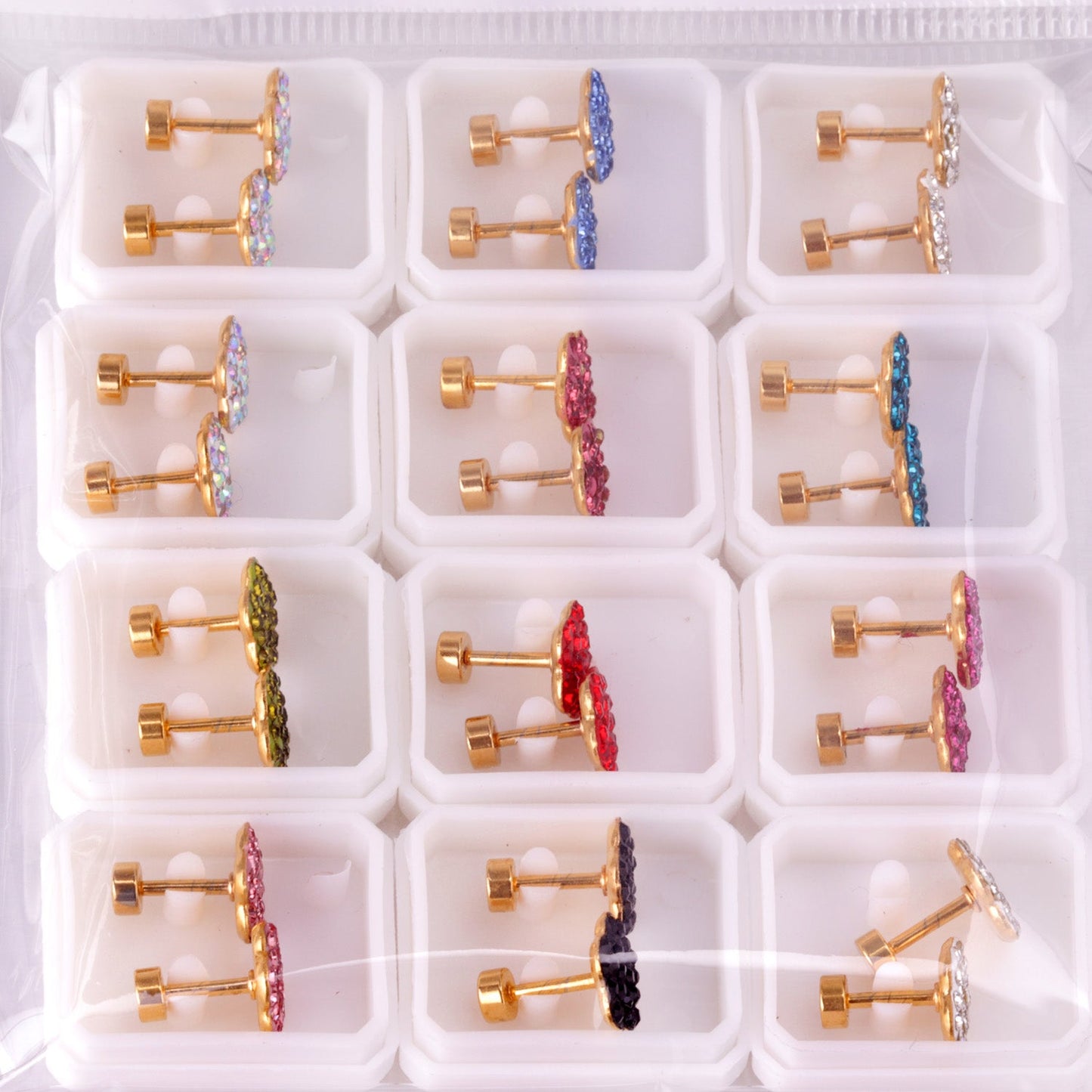 12 pairs 9mm steel color/golden plum dipped clay mix/five color screw plugs asonjewelry