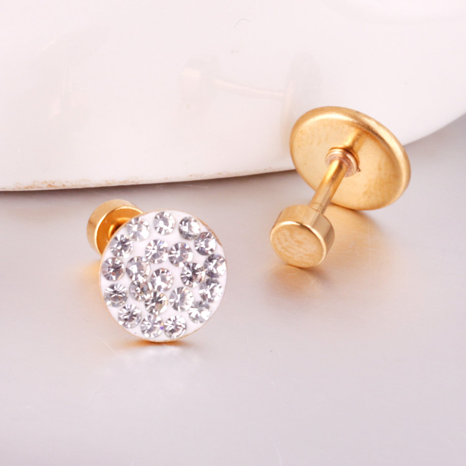 12 pairs 9mm steel color/gold round dipped clay mix/five color screw plugs asonjewelry