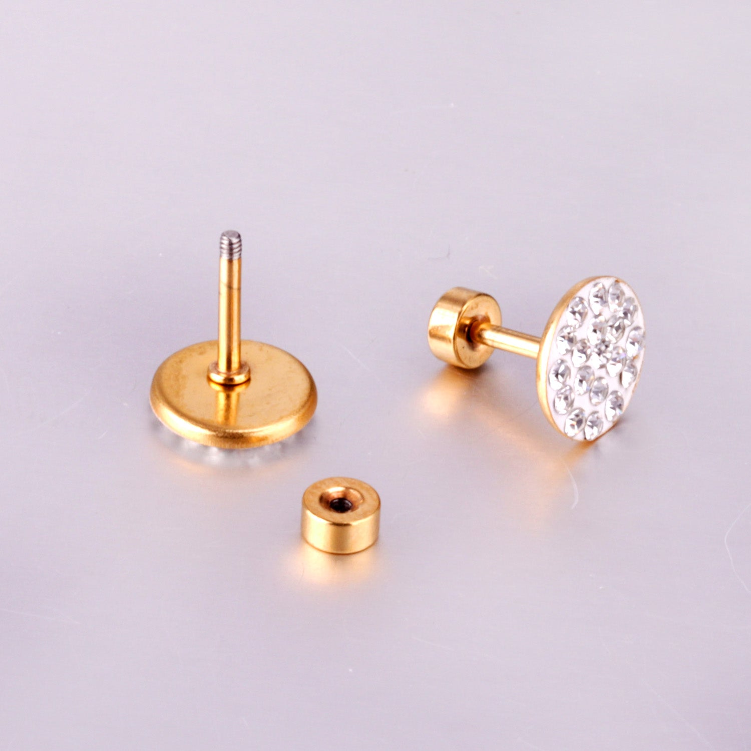 12 pairs 9mm steel color/gold round dipped clay mix/five color screw plugs asonjewelry