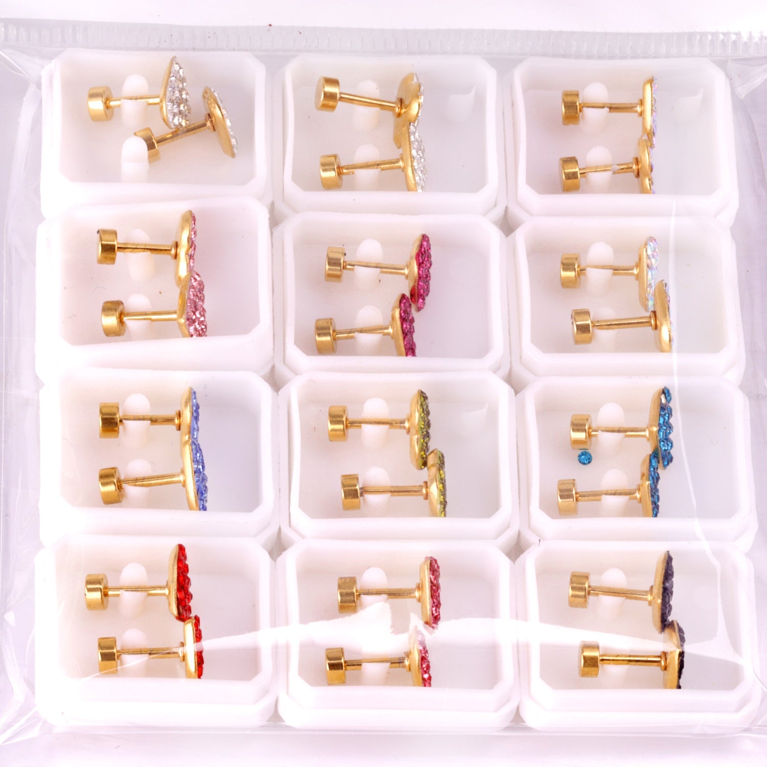 12 pairs 9mm steel/golden heart shaped sludge mix/five colors/white white sludge screw plugs asonjewelry