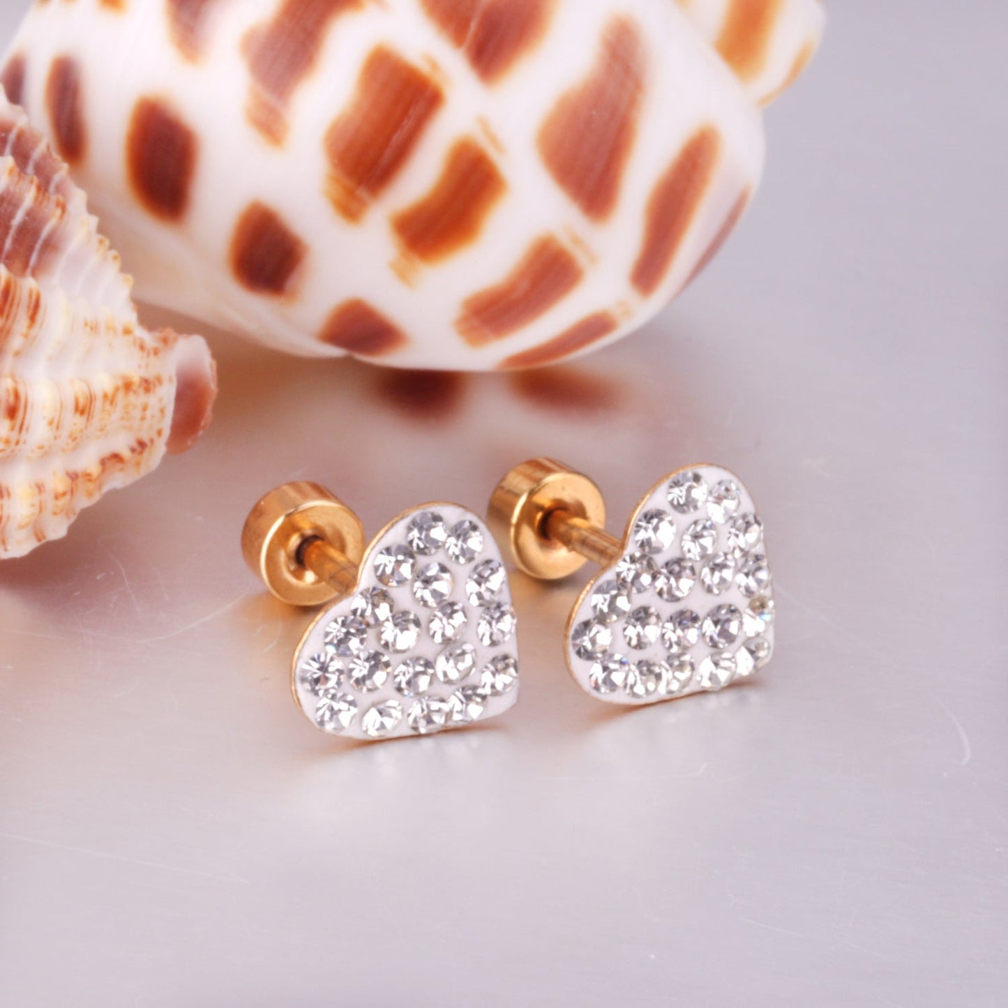 12 pairs 9mm steel/golden heart shaped sludge mix/five colors/white white sludge screw plugs asonjewelry