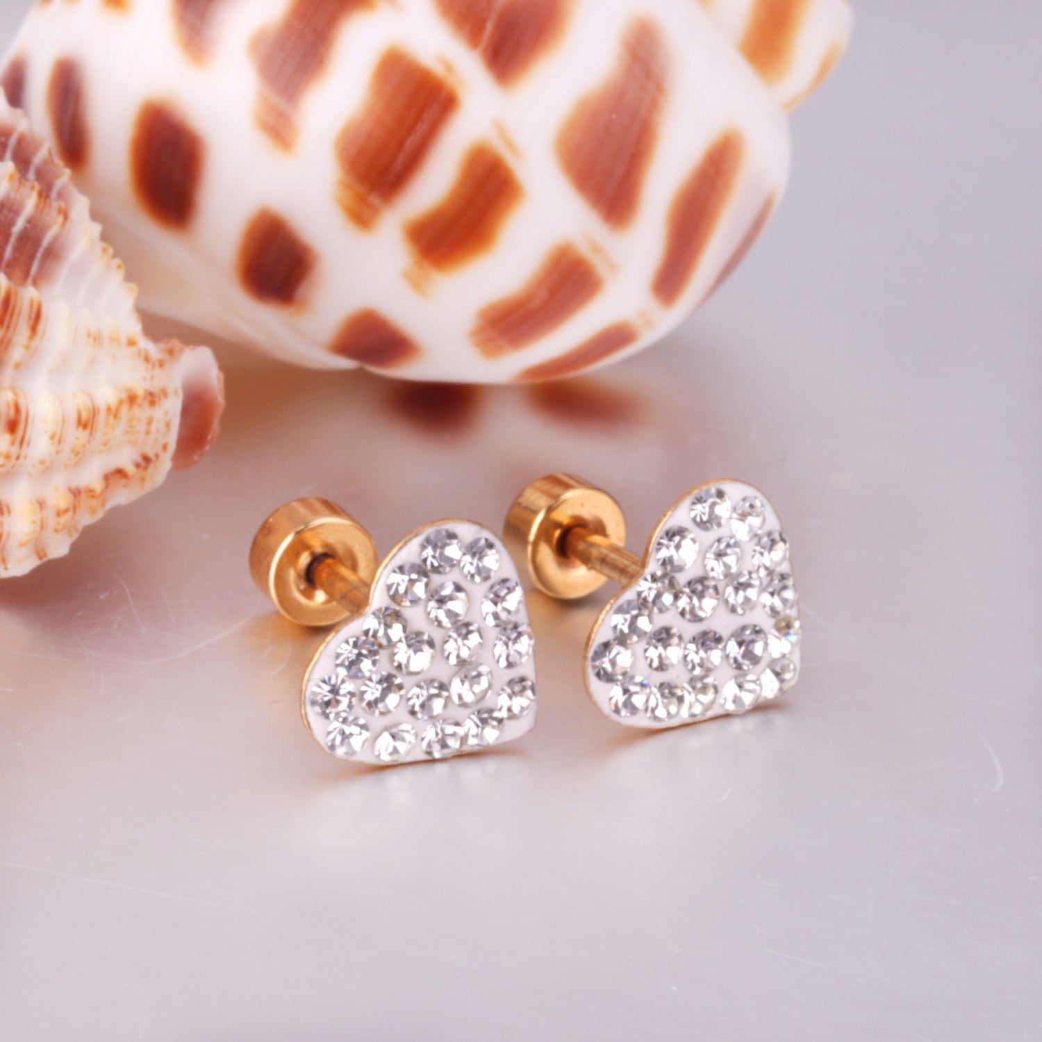 12 pairs 9mm steel/golden heart shaped sludge mix/five colors/white white sludge screw plugs asonjewelry