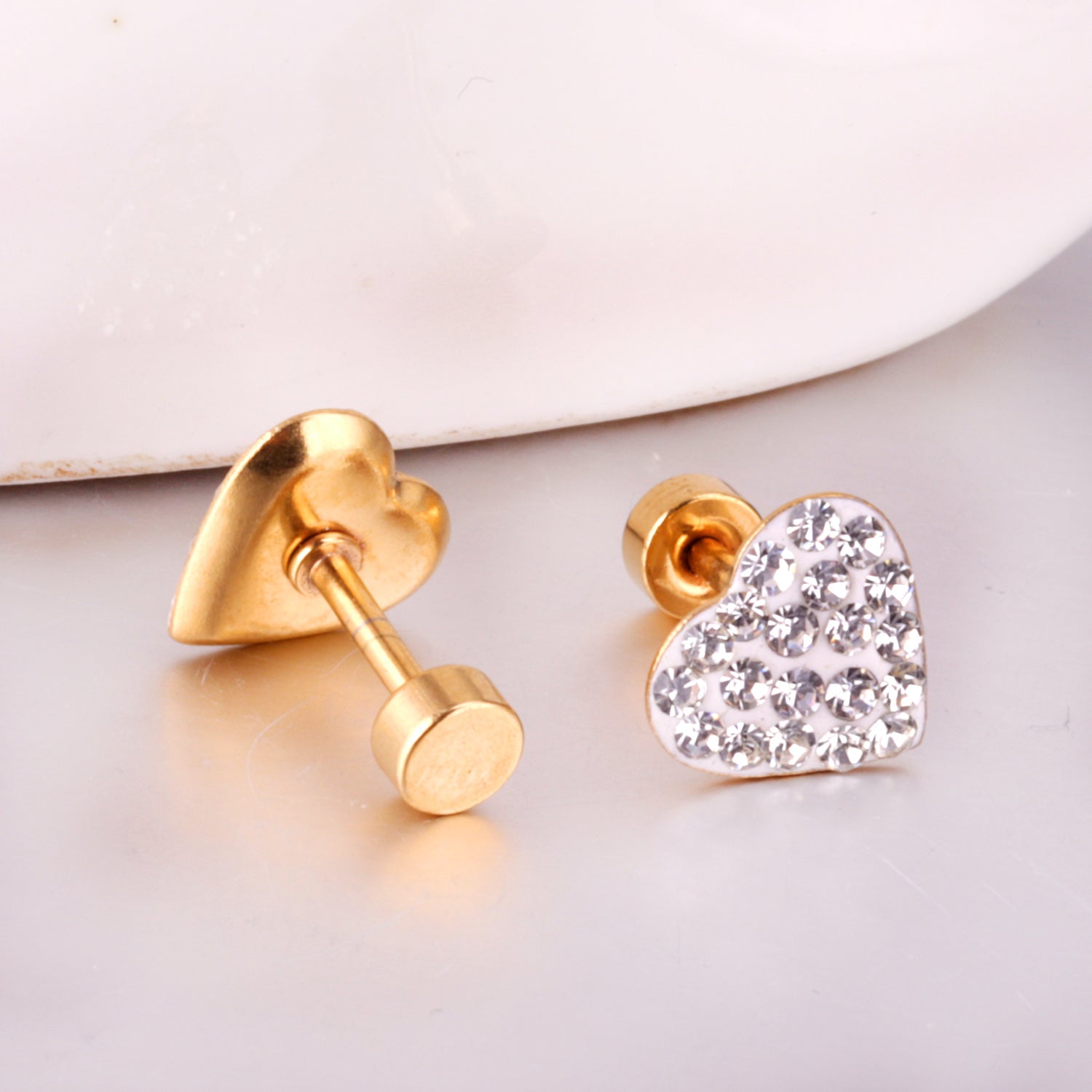 12 pairs 9mm steel/golden heart shaped sludge mix/five colors/white white sludge screw plugs asonjewelry