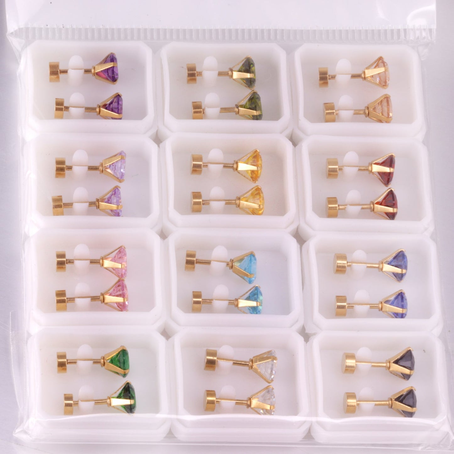 12 pairs 3mm/5mm/6mm gold/steel four-grip round mixing screw plugs asonjewelry