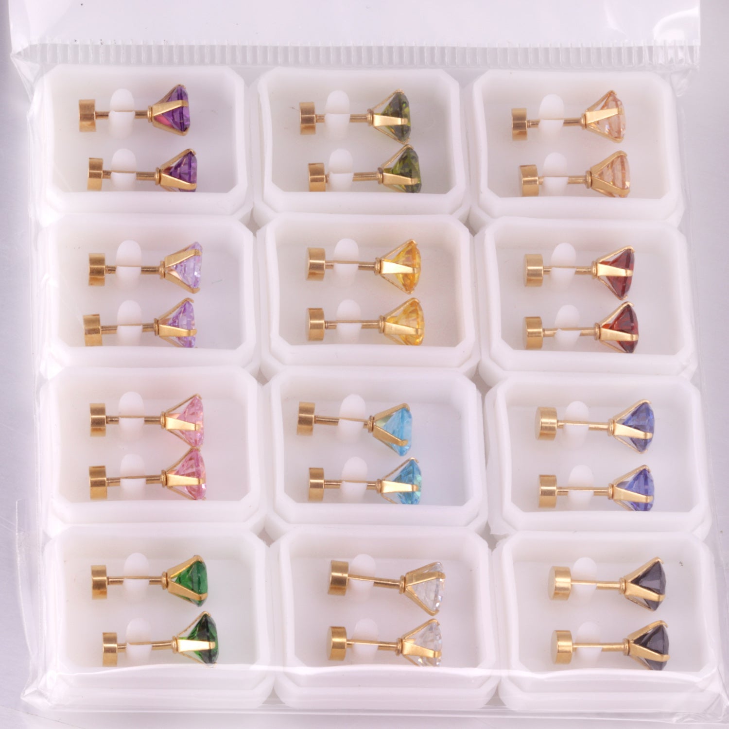 12 pairs 3mm/5mm/6mm gold/steel four-grip round mixing screw plugs asonjewelry