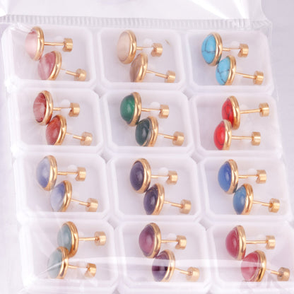 12 pairs 10mm/8mm Steel/Gold Mixed Screw Earrings asonjewelry