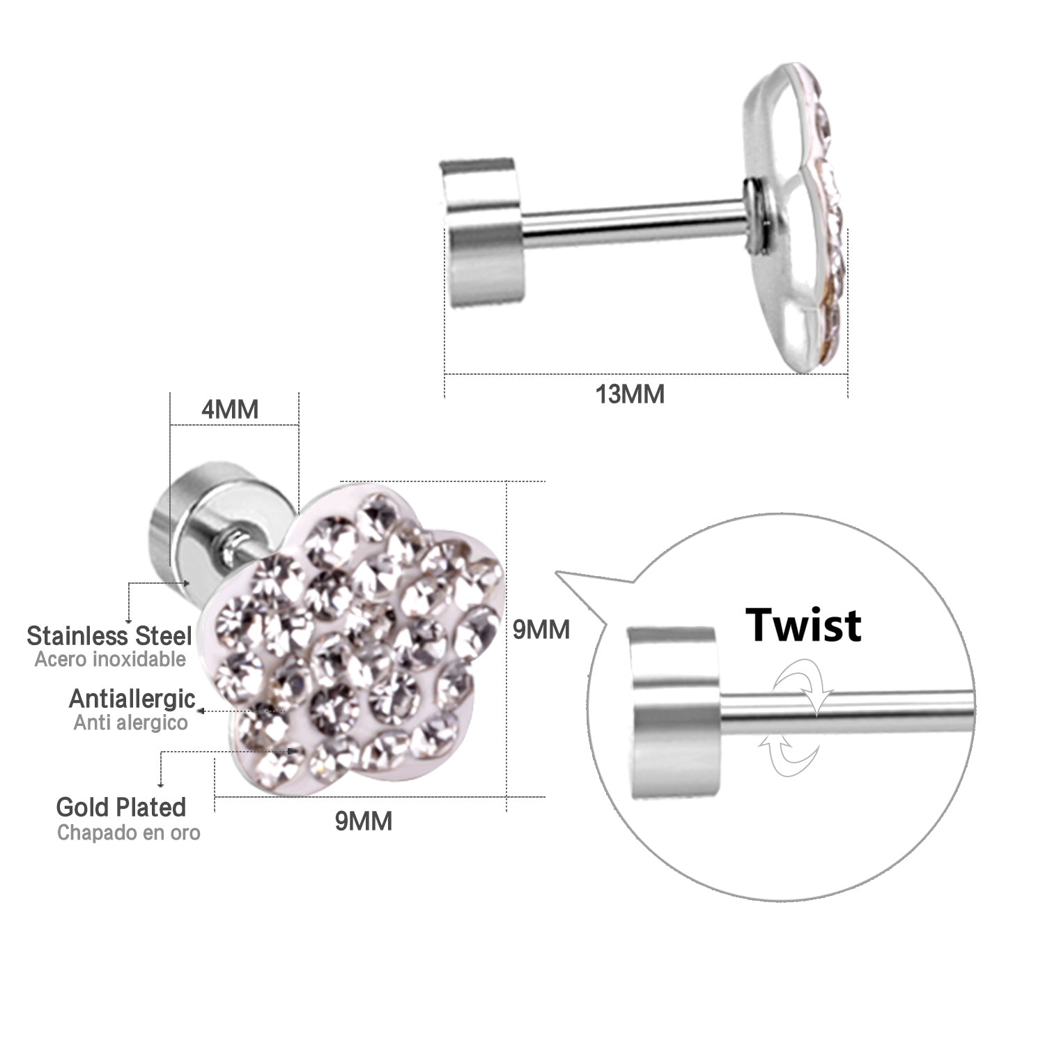 12 pairs 9mm steel color/golden plum dipped clay mix/five color screw plugs asonjewelry