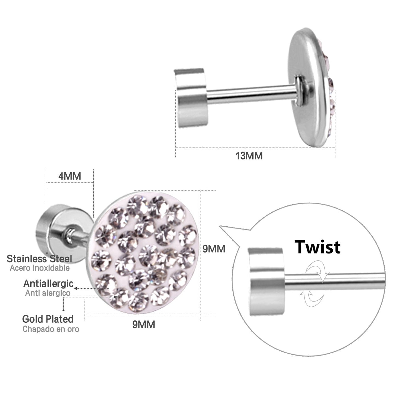 12 pairs 9mm steel color/gold round dipped clay mix/five color screw plugs asonjewelry