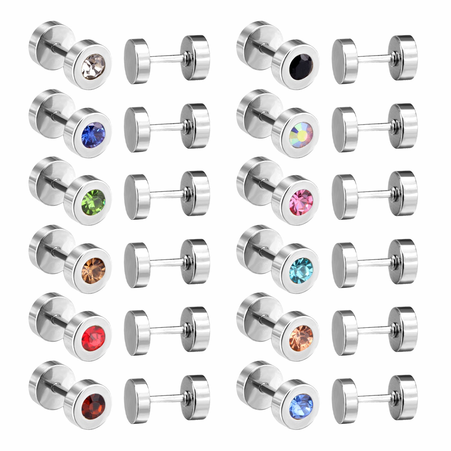 12 pairs 6mm steel/gold cylindrical white/black/mixed drill screw plugs asonjewelry