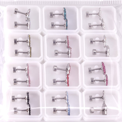 12 pairs 9mm steel color/golden plum dipped clay mix/five color screw plugs asonjewelry