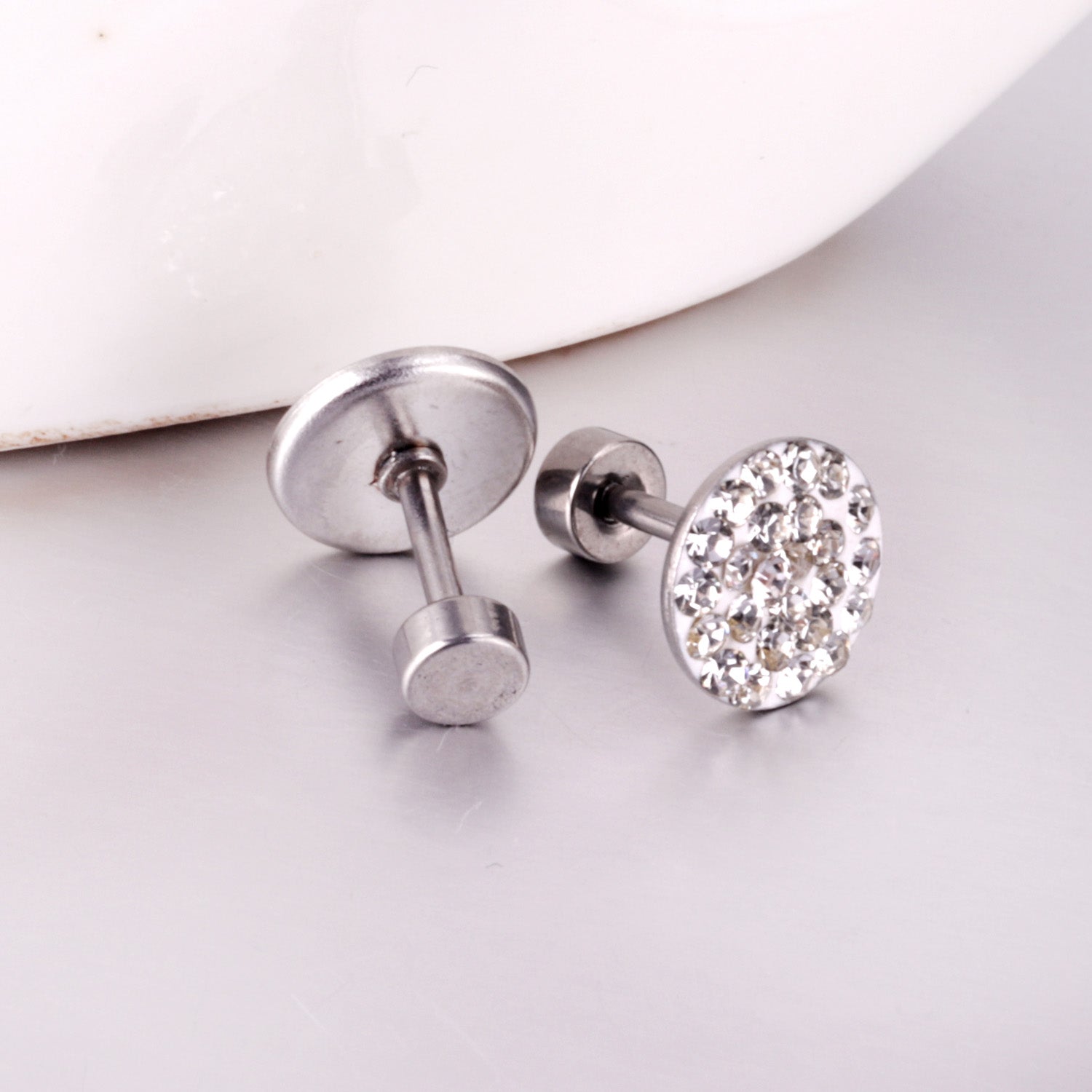 12 pairs 9mm steel color/gold round dipped clay mix/five color screw plugs asonjewelry